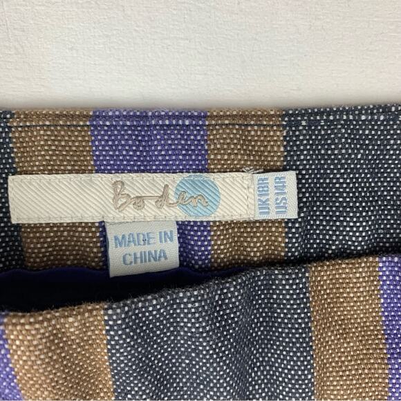Boden womens size 14 Blue Brown stripe A-Line Skirt Casual Knee-Length linen ble - Picture 3 of 10